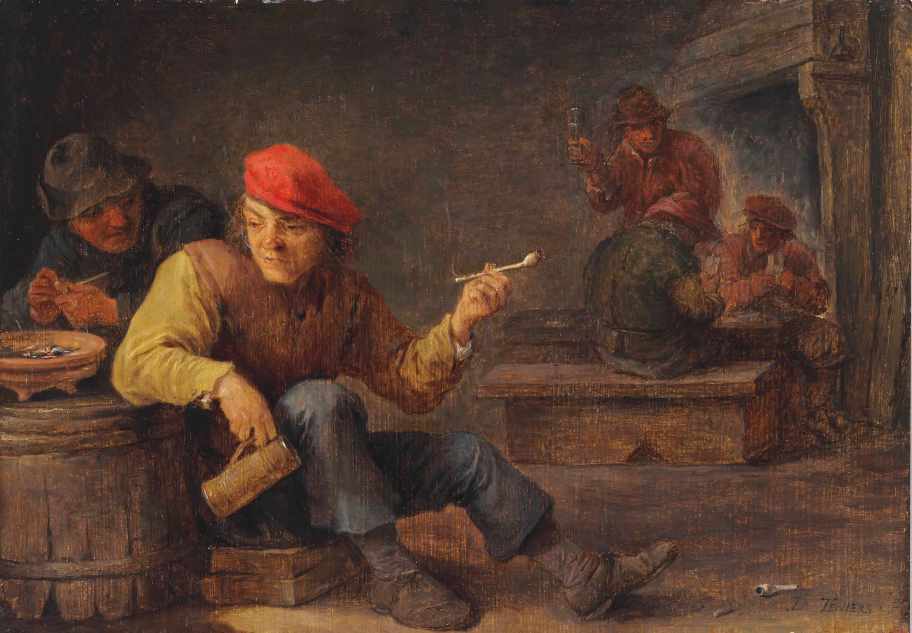 Des rustres boivent et fument dans une auberge - David Teniers le Jeune