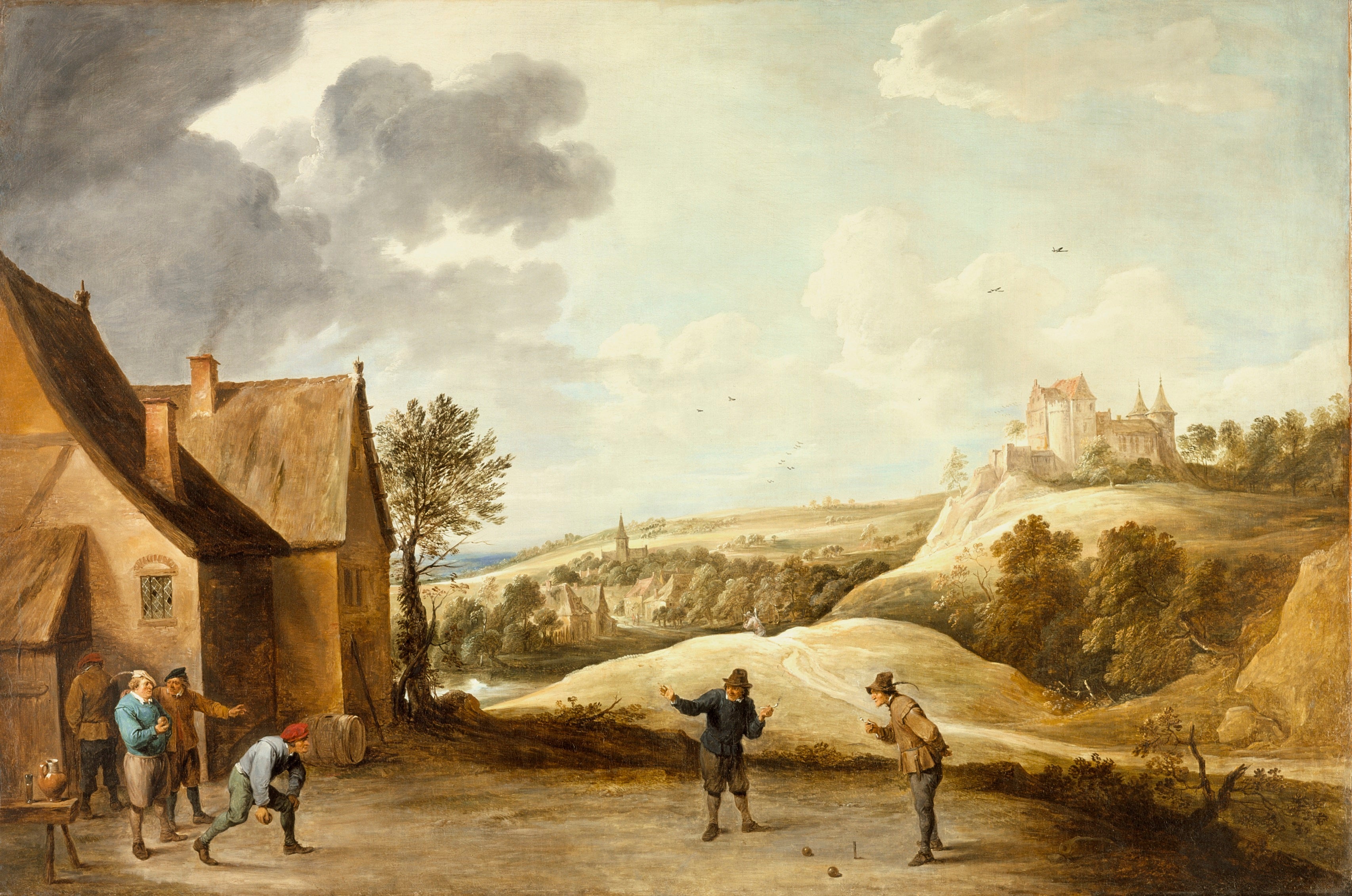 Paysage avec des paysans jouant aux boules devant une auberge - David Teniers le Jeune