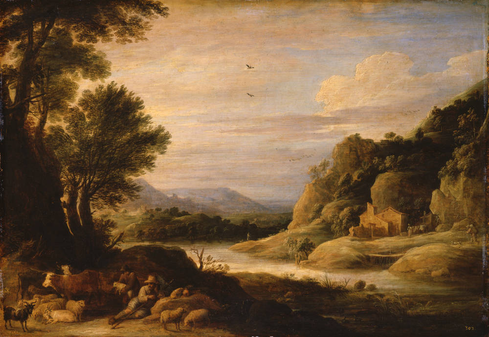Paysage fluvial avec bergers et troupeaux au repos - David Teniers le Jeune