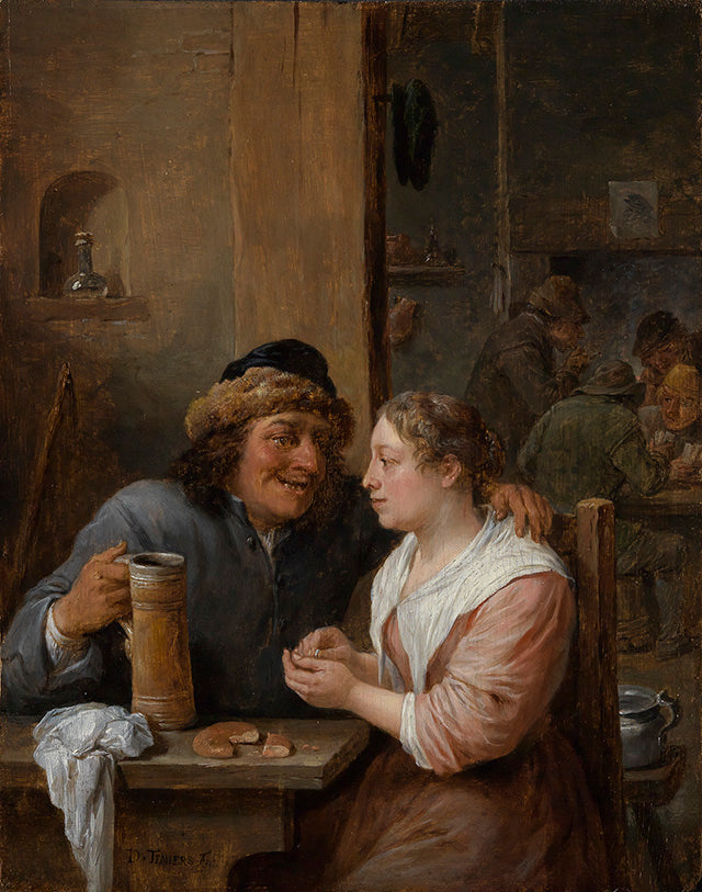 Un homme avec une chope de bière et une jeune femme dans une taverne - David Teniers le Jeune