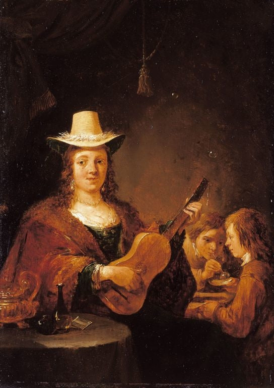 Une femme jouant de la guitare - David Teniers le Jeune