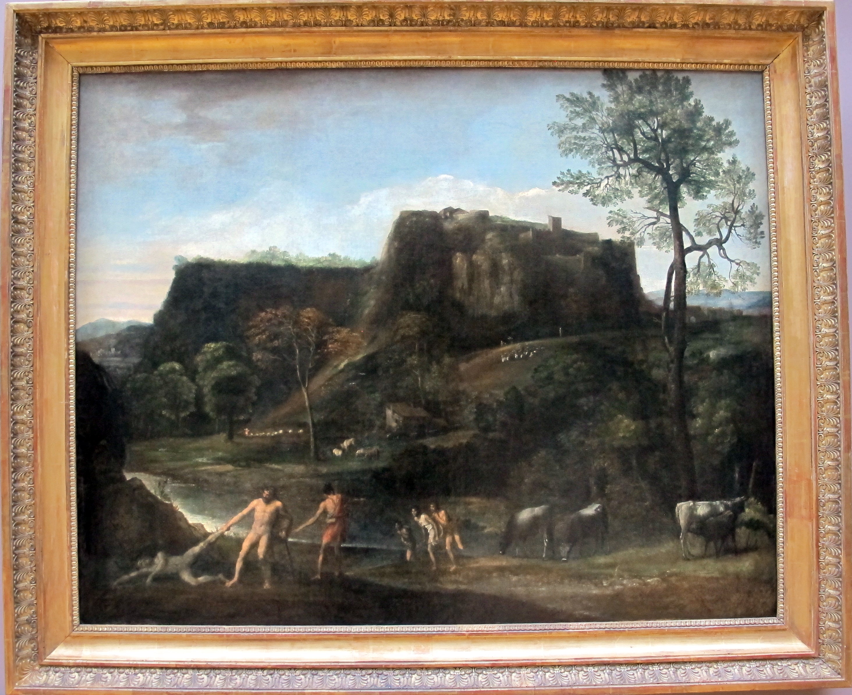 Paysage avec Hercule tirant Cacus de sa caverne - Domenichino