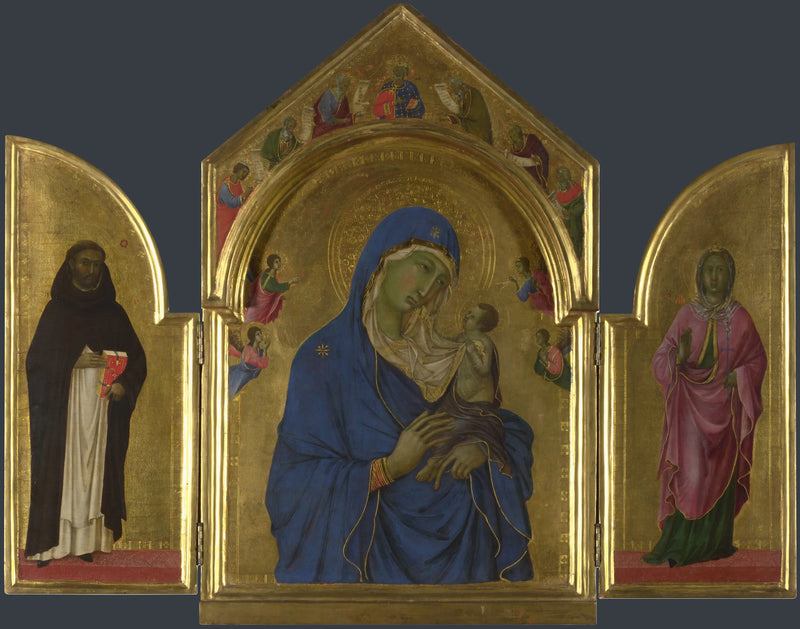 La Vierge à l'Enfant avec les saints Dominique et Auréa - Duccio di Buoninsegna