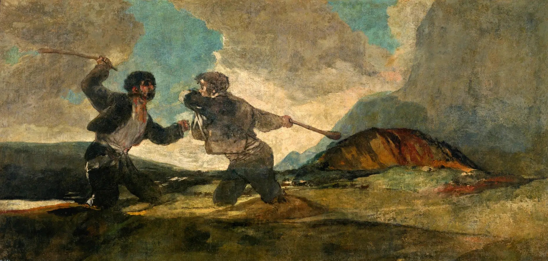 Reproduction du tableau « Duel au gourdin - Francisco de Goya » par Alpha Reproduction en peinture à l’huile