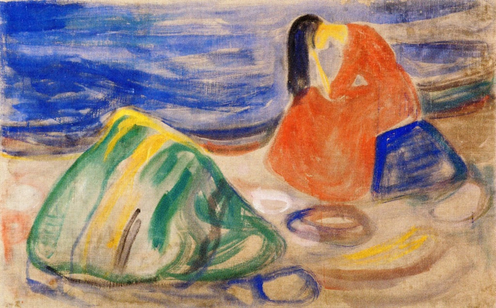 Reproduction du tableau « Mélancolie. Femme pleurant sur la plage - Edvard Munch » par Alpha Reproduction en peinture à l’huile