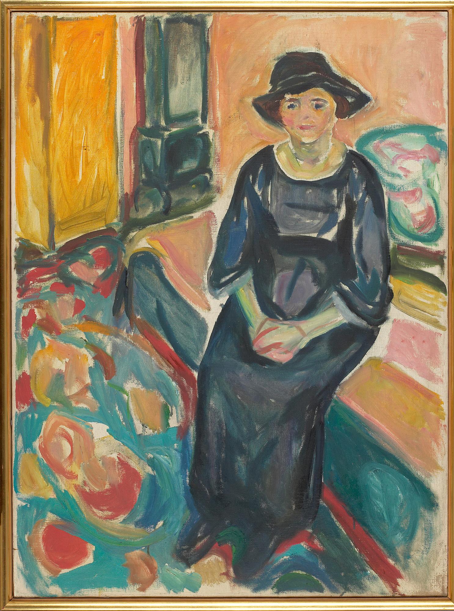Reproduction du tableau « Modèle au chapeau, assis sur le canapé - Edvard Munch » par Alpha Reproduction en peinture à l’huile