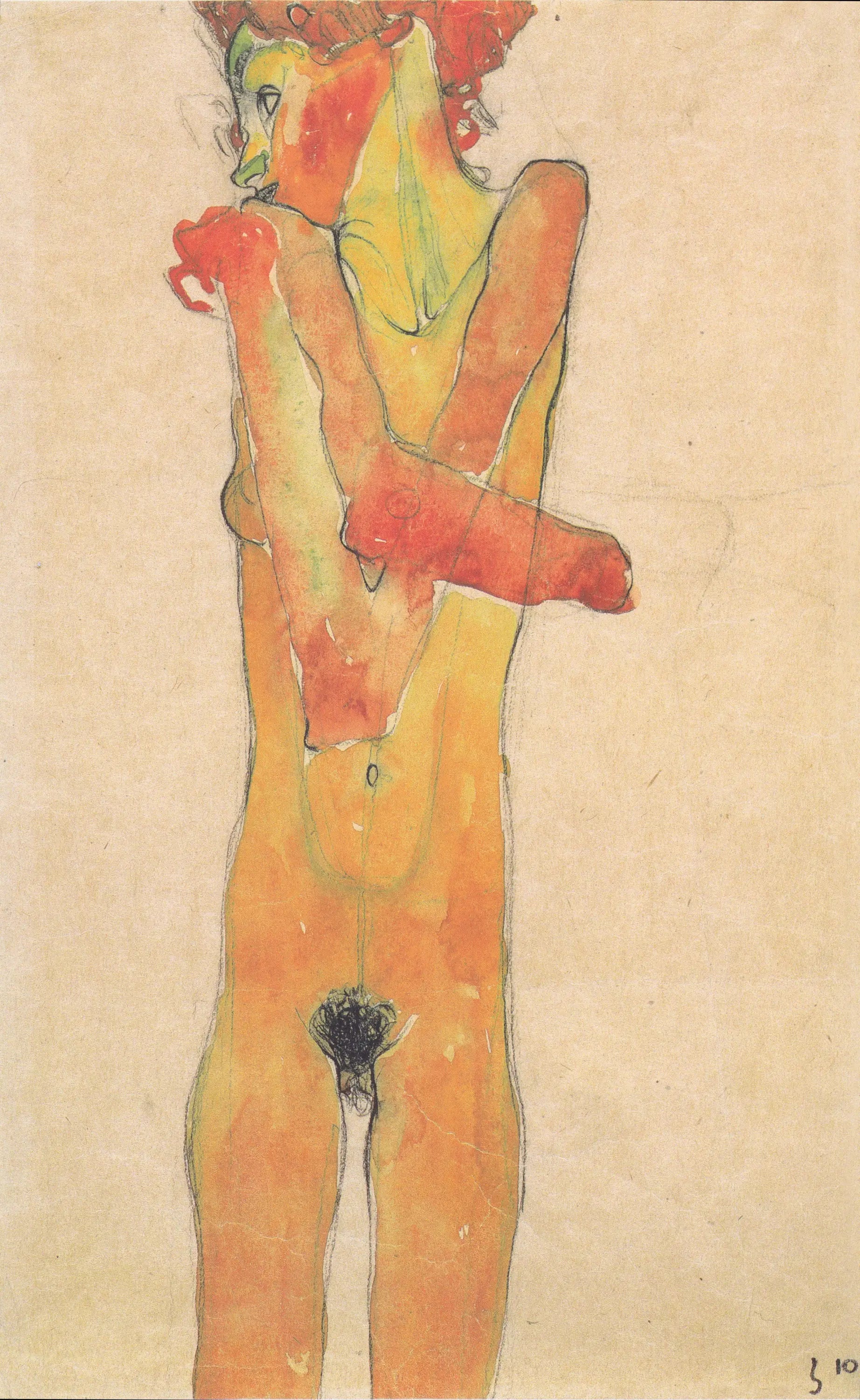 Reproduction du tableau « Femme nue debout avec les bras croisés - Egon Schiele » par Alpha Reproduction en peinture à l’huile