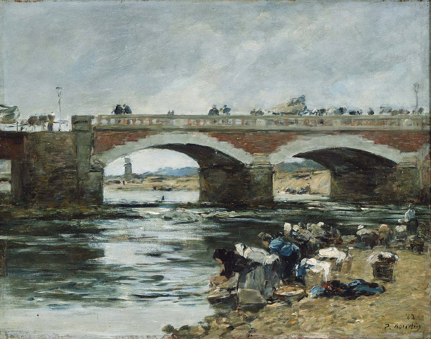 Reproduction du tableau « Lavandières près d'un pont - Eugène Boudin » par Alpha Reproduction en peinture à l’huile