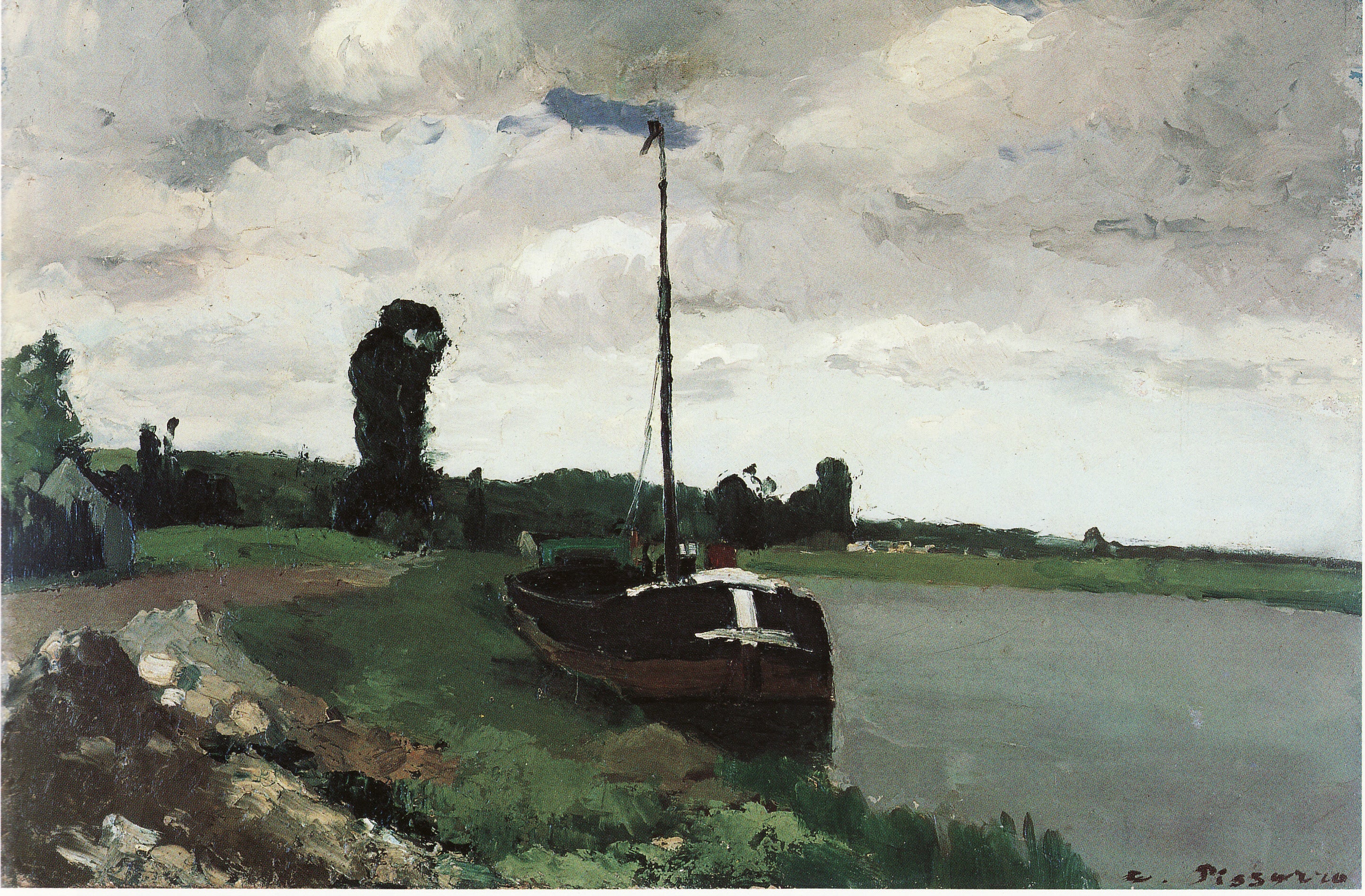 Reproduction du tableau « Au bord de la rivière, Pontoise - Camille Pissarro » par Alpha Reproduction en peinture à l’huile