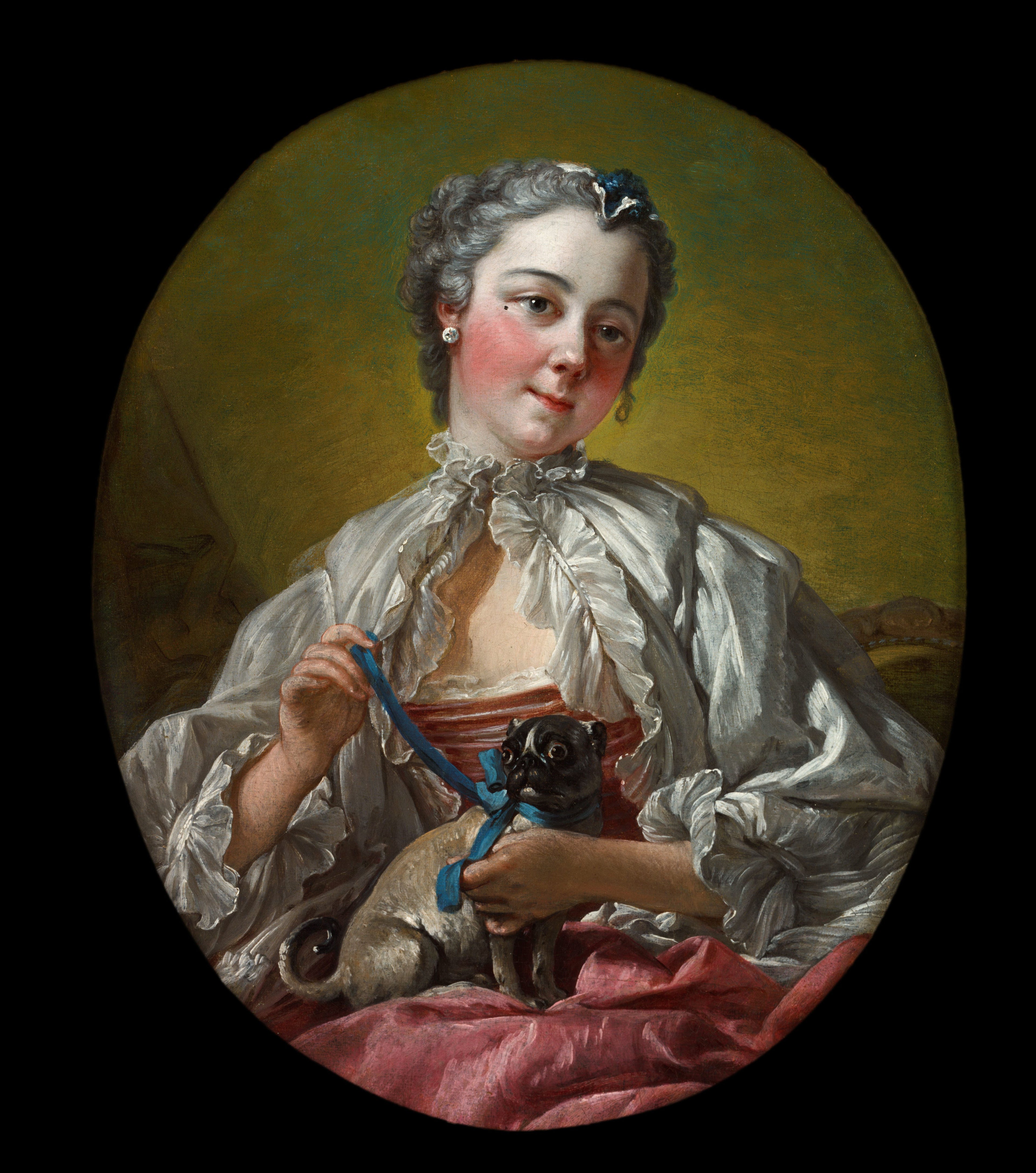 Jeune femme tenant un carlin - François Boucher