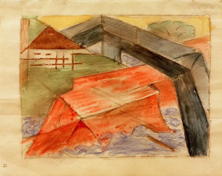 Reproduction du tableau « Maison et pont - Franz Marc » par Alpha Reproduction en peinture à l’huile