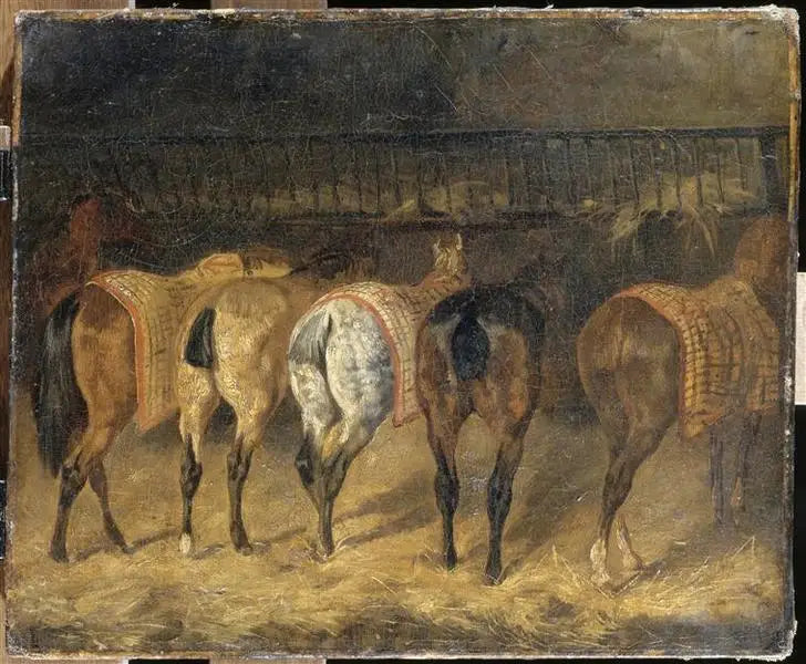 Cinq chevaux vus par la croupe dans une écurie - Théodore Géricault