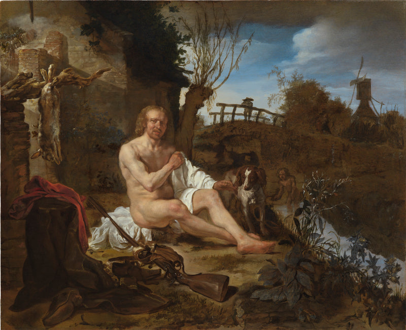 Des sportifs se baignent dans un paysage - Gabriel Metsu