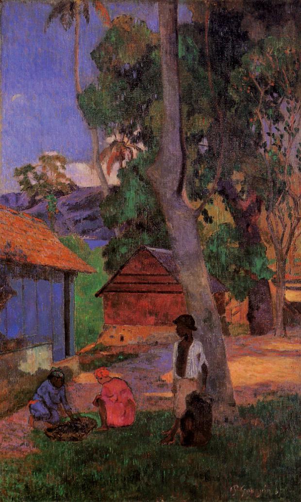 Reproduction du tableau « Près des cases, ou Autour des huttes - Paul Gauguin » par Alpha Reproduction en peinture à l’huile