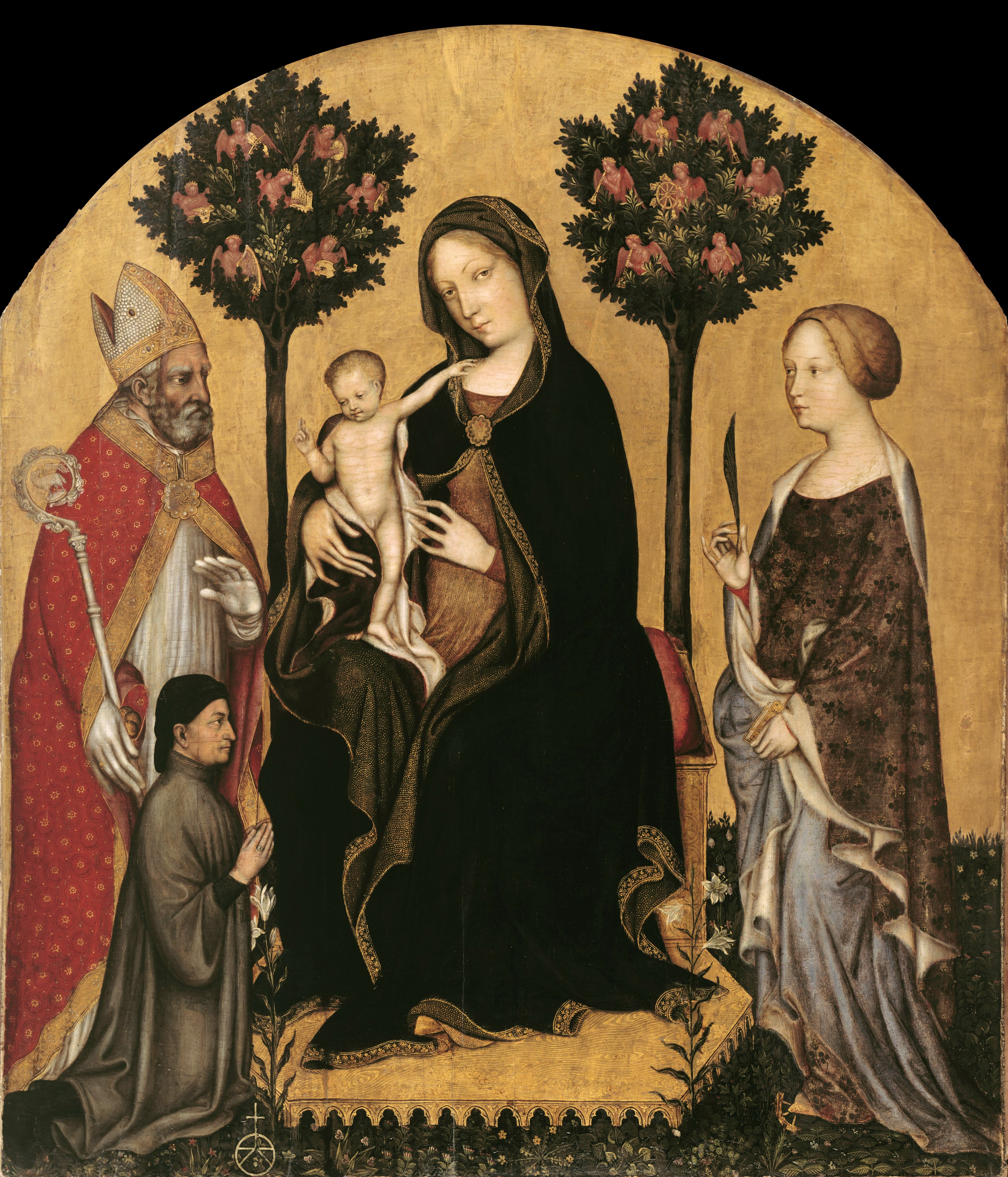 La Vierge à l'Enfant et Sainte Catherine, Saint Nicolas et le Donateur - Gentile da Fabriano