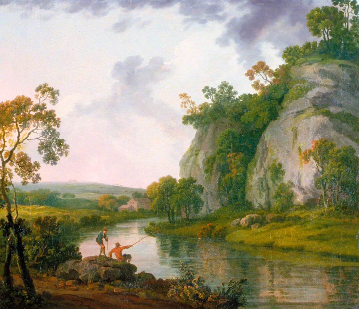 Paysage avec deux garçons pêchant, le soir, George Barret, 1766