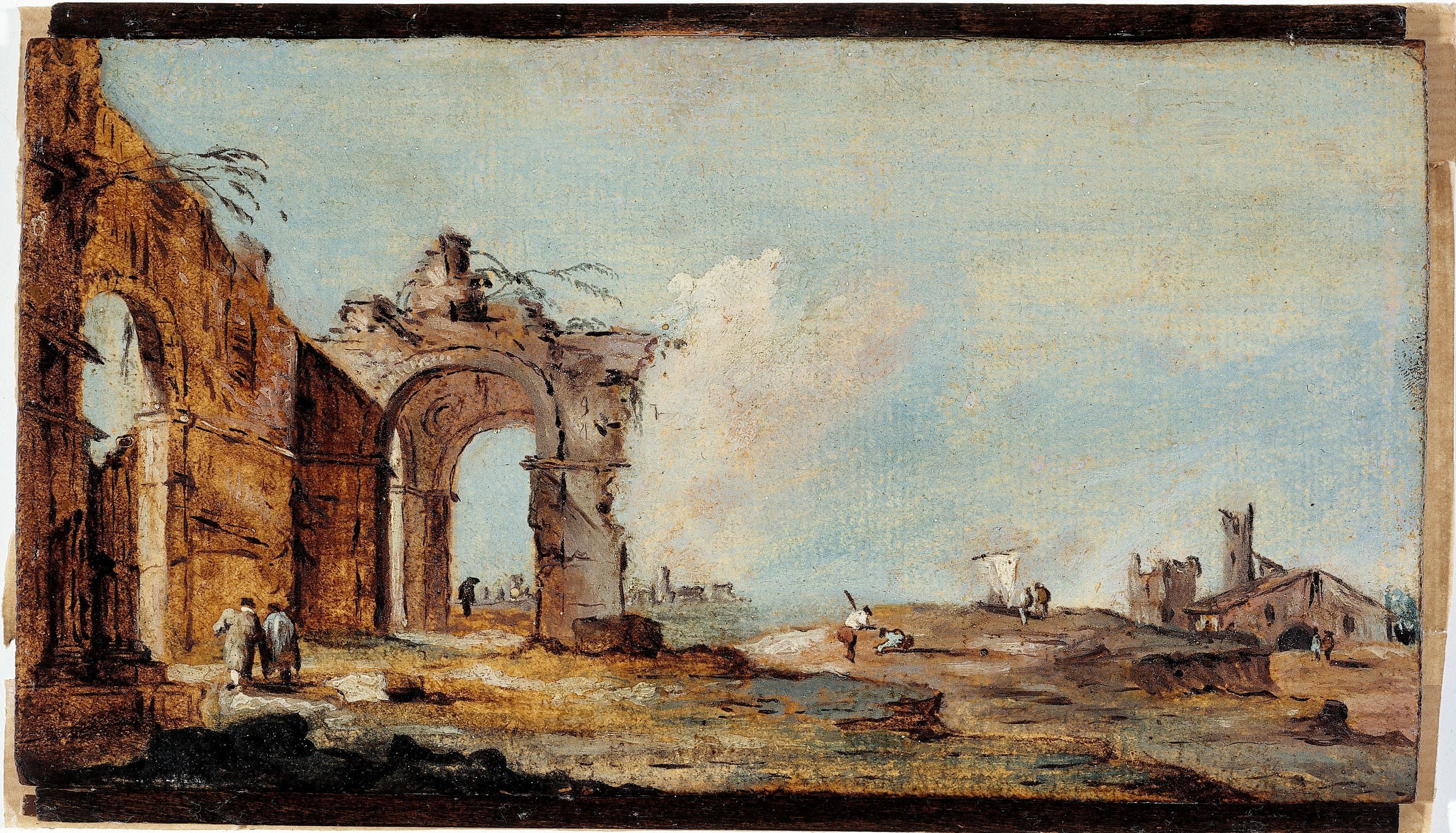 Caprice, avec arc en ruine et maisons de pêcheurs - Francesco Guardi