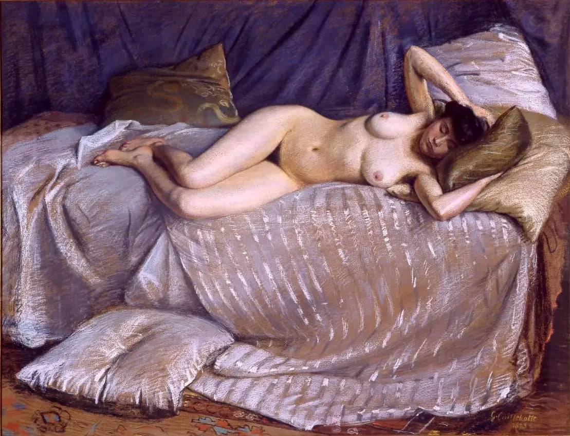 Reproduction du tableau « Femme nue étendue sur un divan - Gustave Caillebotte » par Alpha Reproduction en peinture à l’huile