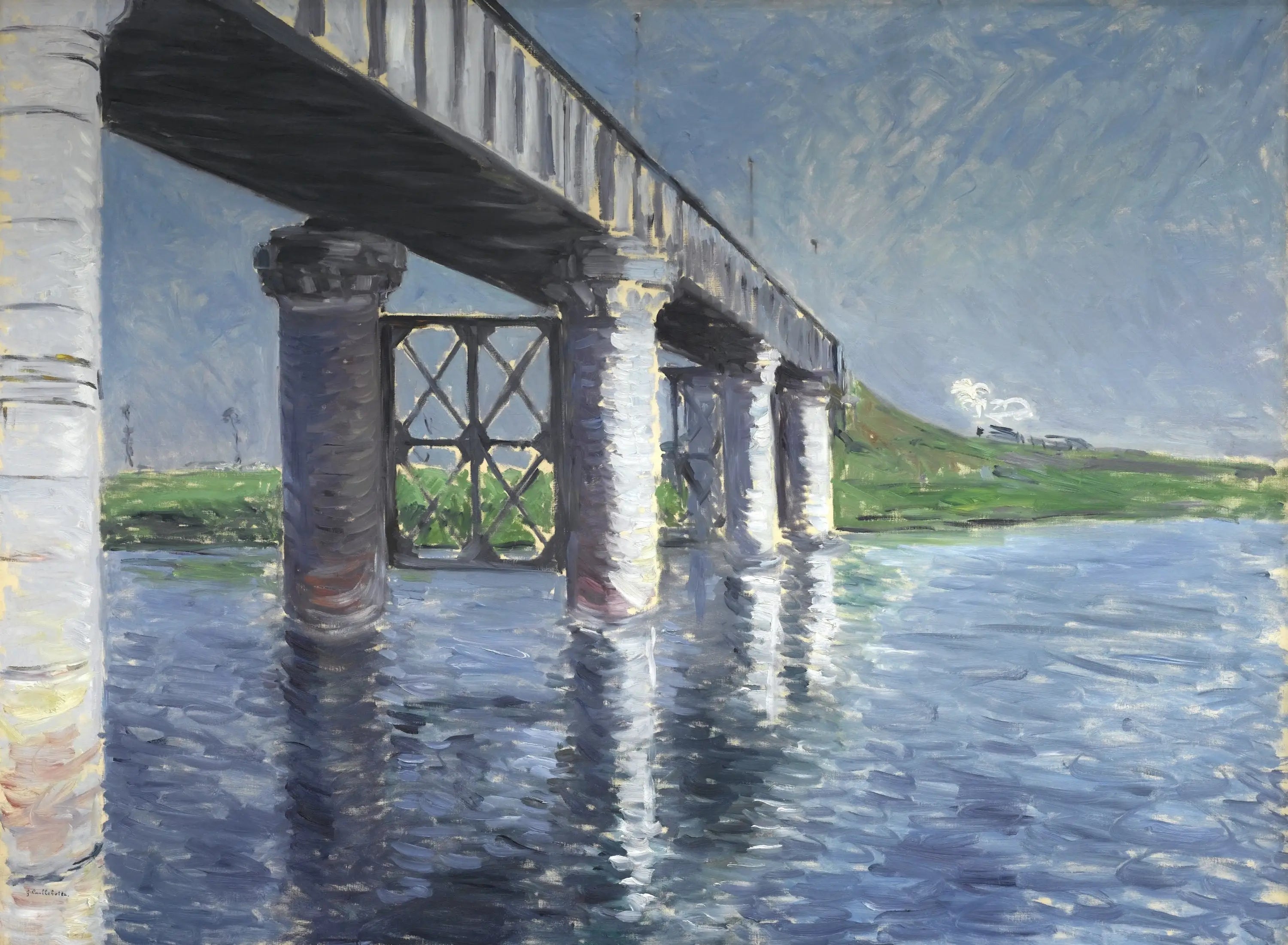 Reproduction du tableau « La Seine et le pont du chemin de fer d'Argenteuil - Gustave Caillebotte » par Alpha Reproduction en peinture à l’huile