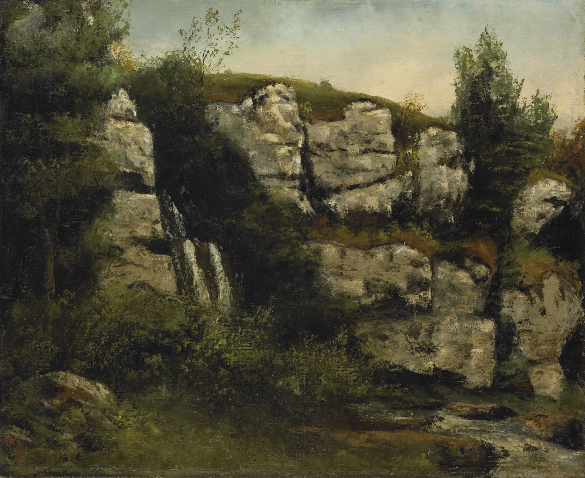 Paysage avec falaises rocheuses et cascade - Gustave Courbet