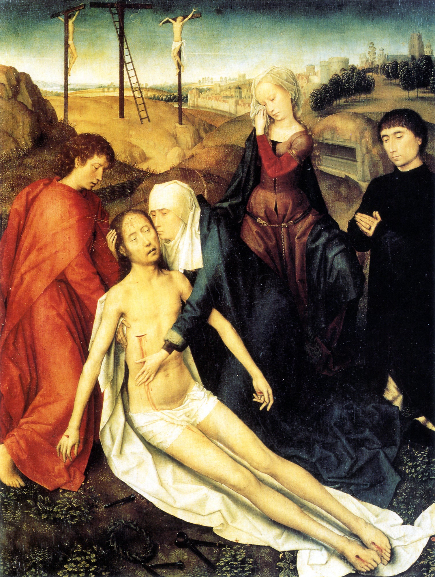 Le Christ mort pleuré par sa Mère, Saint Jean et - Hans Memling