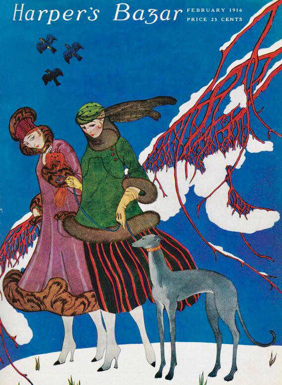 Harper’s Bazar, février 1916, George Barbier, 1916 — reproduction peinte à la main