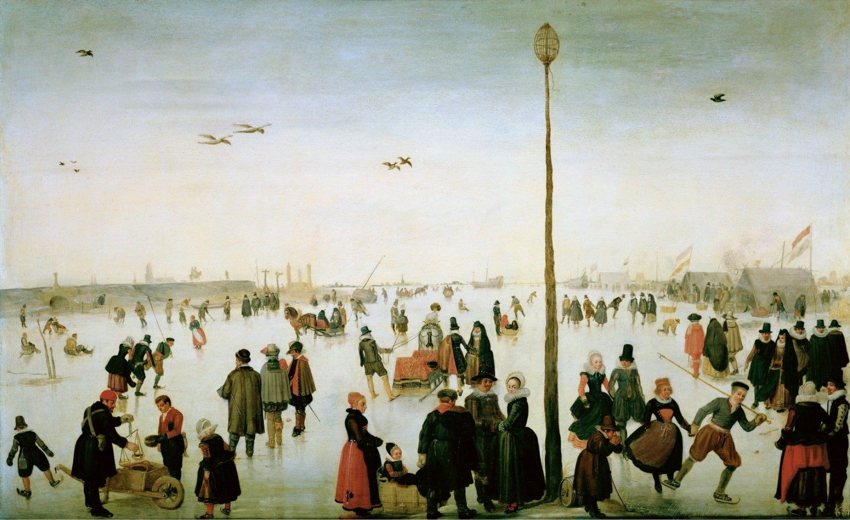 Paysage d'hiver avec une rivière gelée et des personnages - Hendrick Avercamp