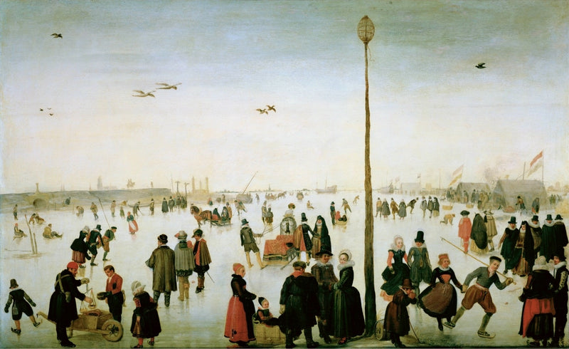 Paysage d'hiver avec une rivière gelée et des personnages - Hendrick Avercamp