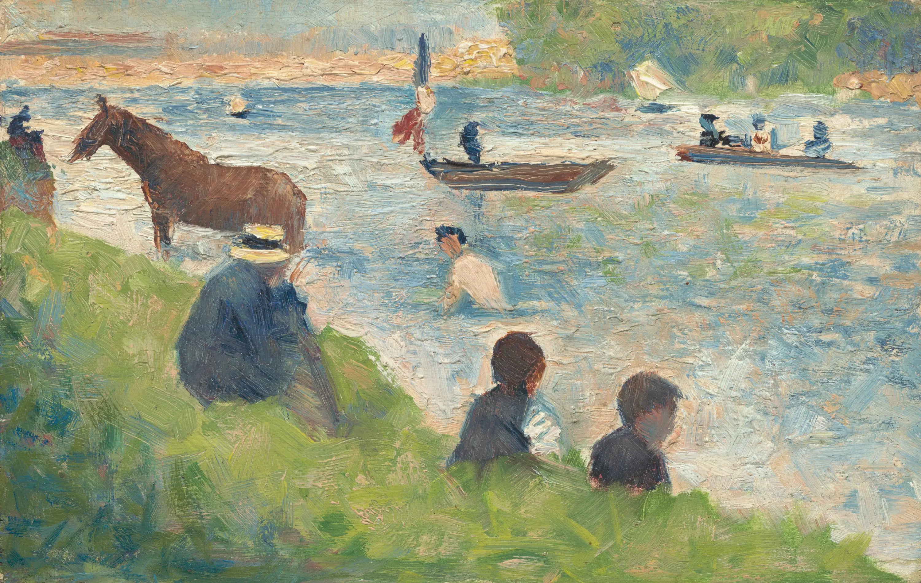 Reproduction du tableau « Cheval et bateaux (Étude pour les baigneurs à Asnières) - Georges Seurat » par Alpha Reproduction en peinture à l’huile