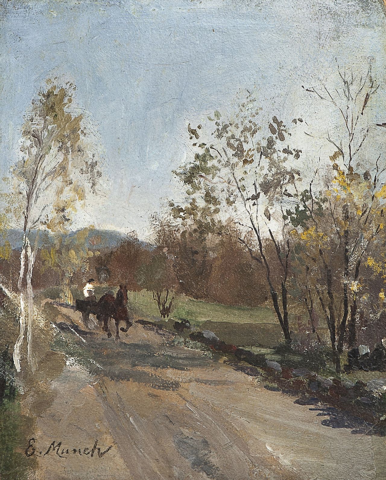 Reproduction du tableau « Cheval et charrette sur une route de campagne - Edvard Munch » par Alpha Reproduction en peinture à l’huile
