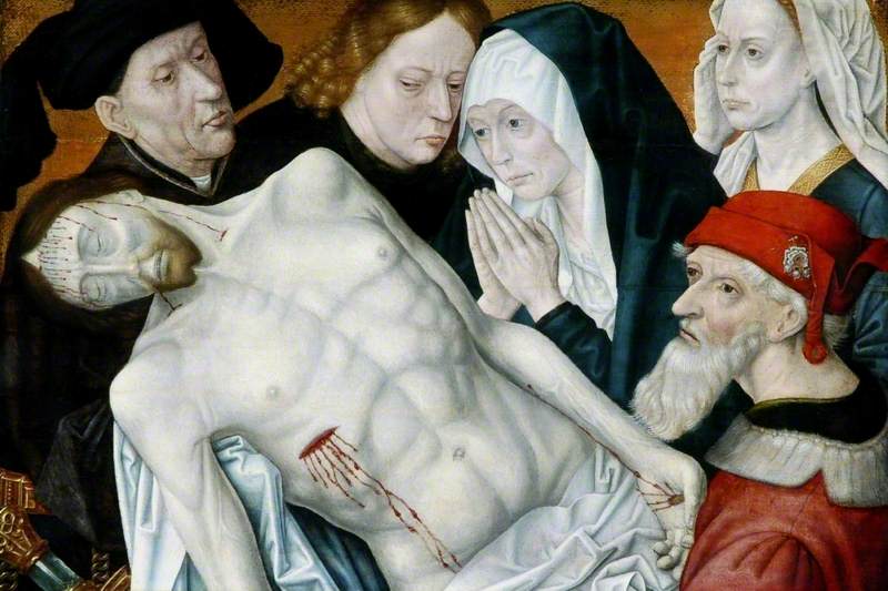 La Lamentation, le Christ mort soutenu par Jean-Baptiste, Joseph d'Arimathie et Nicodème avec la Vierge Marie et Marie-Madeleine - Hugo van der Goes