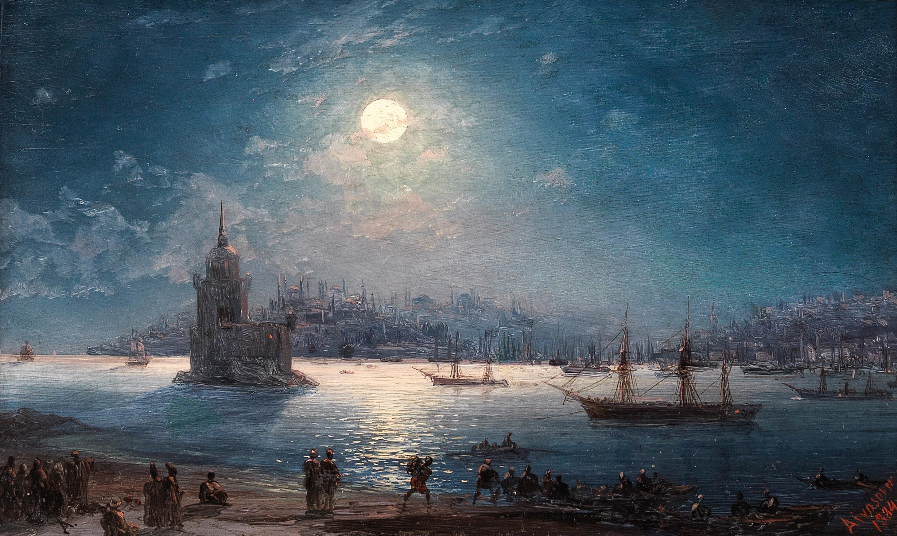 Vue du Bosphore avec Sainte-Sophie et la tour de la Vierge au clair de lune - Ivan Aïvazovski
