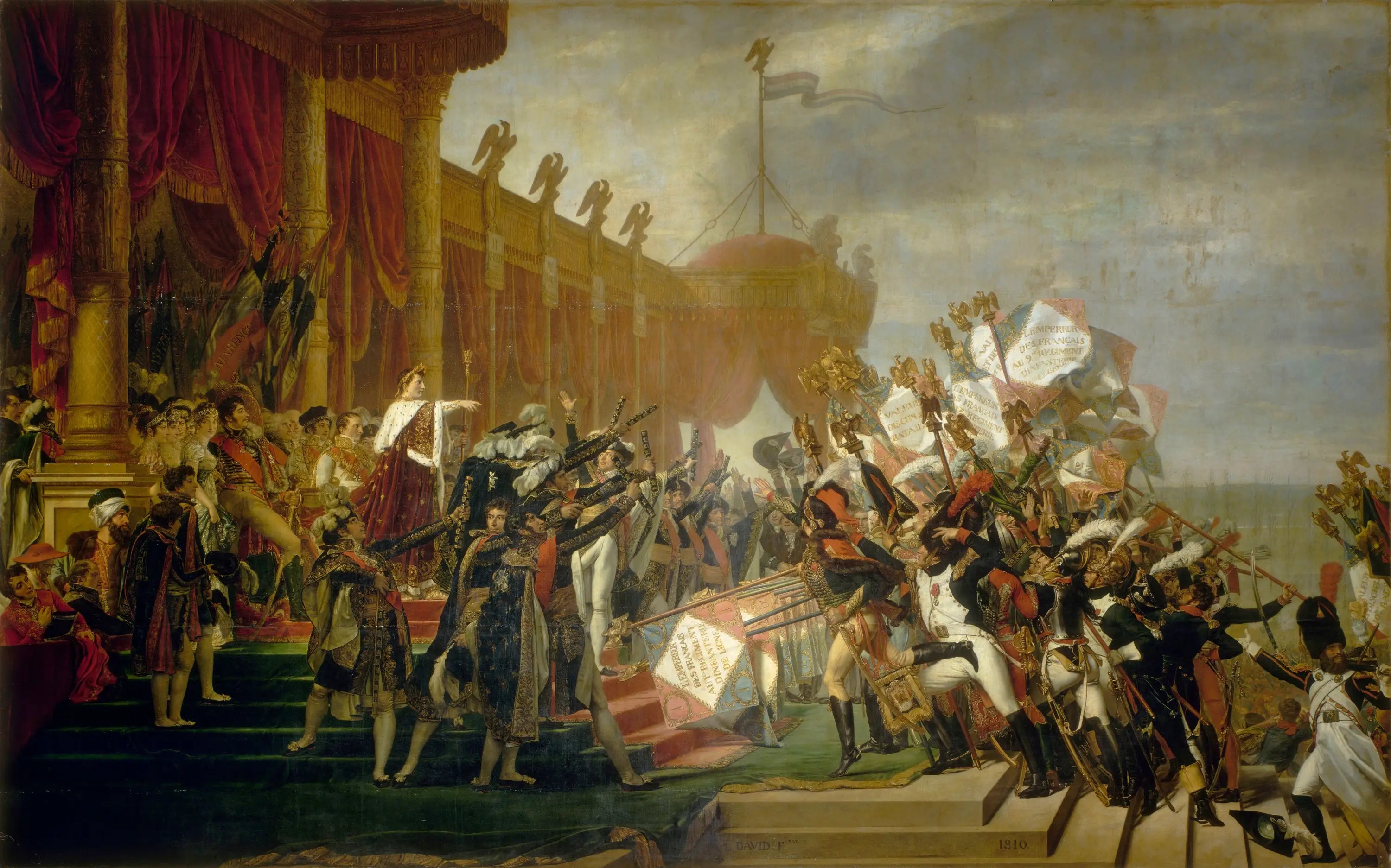 Reproduction du tableau « La Distribution des aigles - Jacques-Louis David » par Alpha Reproduction en peinture à l’huile