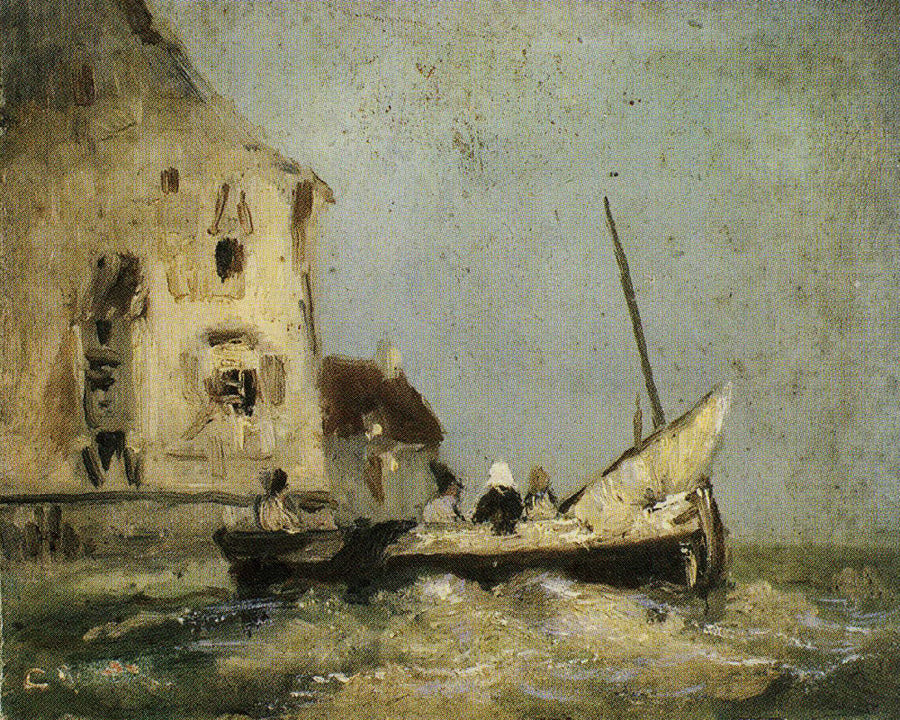 Boat at Sea with Houses Behind - James Ensor