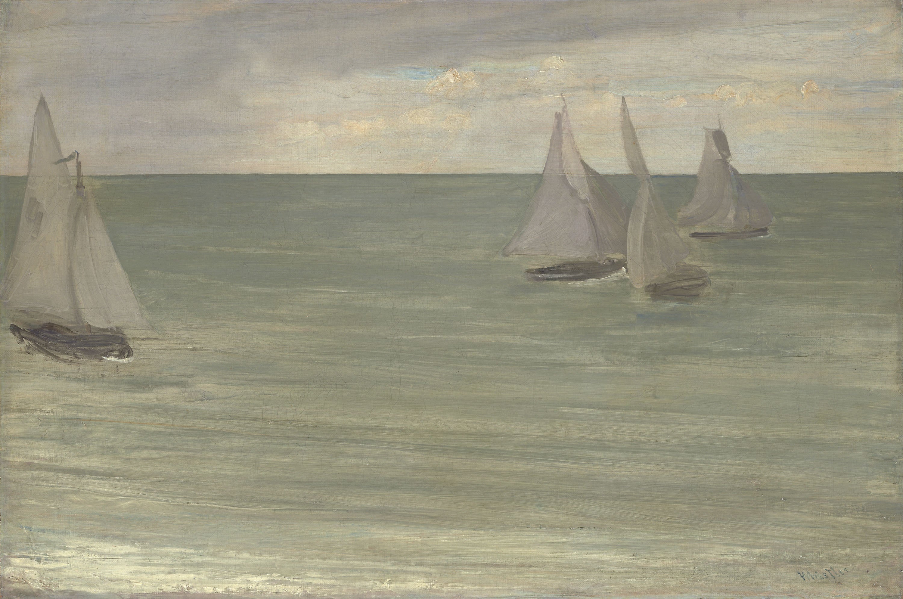 Reproduction du tableau « Trouville (Gris et Vert, la mer d'argent) - James Abbott McNeill Whistler » par Alpha Reproduction en peinture à l’huile