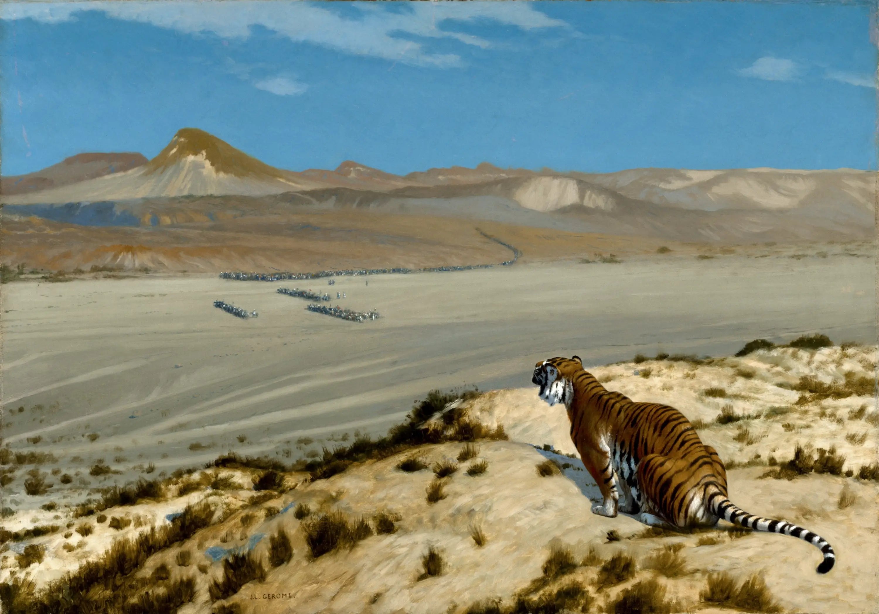 Reproduction du tableau « Tigre à l'affût - Jean-Léon Gérôme » par Alpha Reproduction en peinture à l’huile