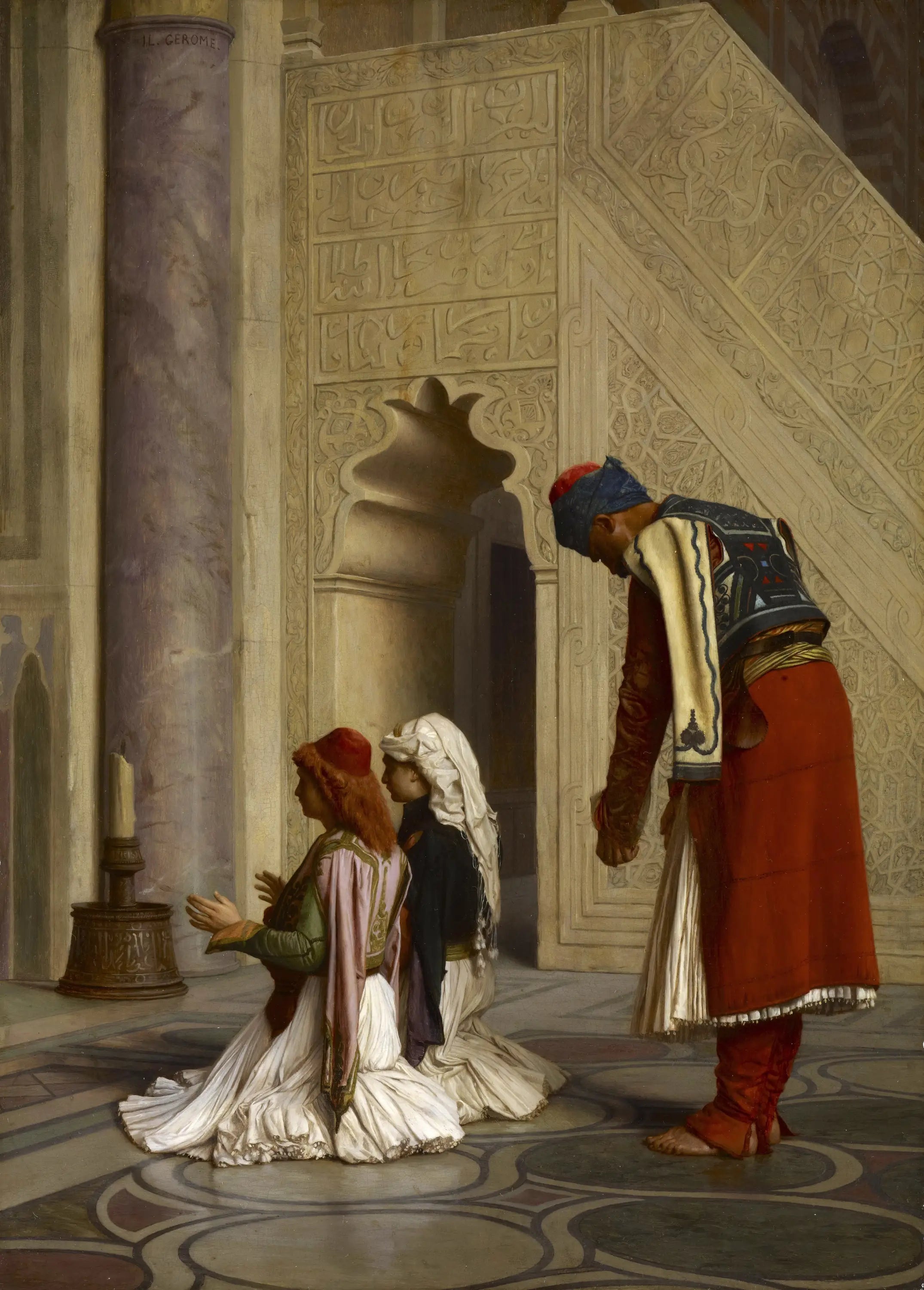 Reproduction du tableau « Jeunes Grecs dans la mosquée - Jean-Léon Gérôme » par Alpha Reproduction en peinture à l’huile