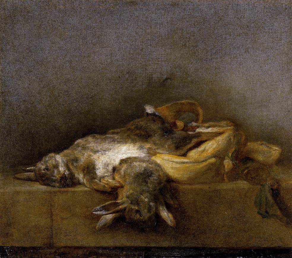 Nature morte avec deux lapins, une gibecière et une poire à poudre - Jean Siméon Chardin