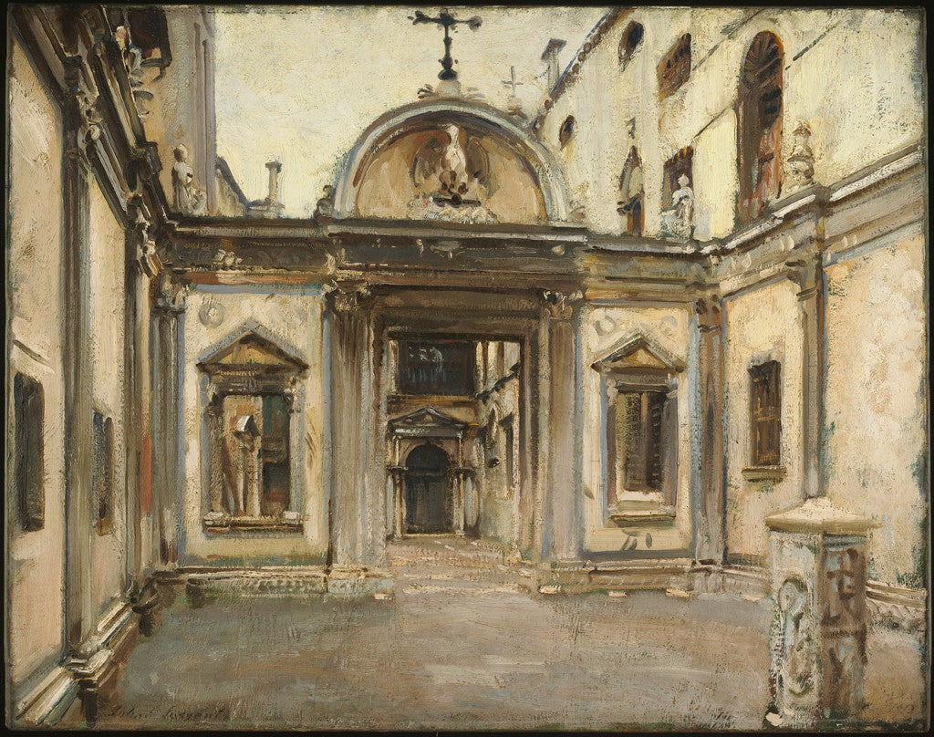 Reproduction du tableau « Cour de la Scuola Grande di San Giovanni Evangelista, Venise, Italie. - John Singer Sargent » par Alpha Reproduction en peinture à l’huile