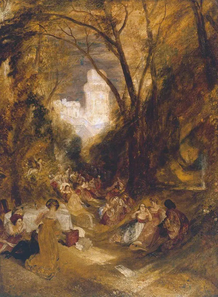 Reproduction du tableau « Boccaccio Relating the Tale of the Bird-Cage - J. M. W. Turner » par Alpha Reproduction en peinture à l’huile