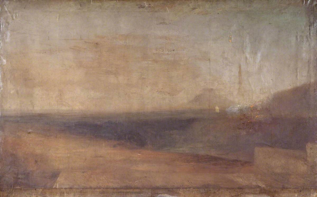 Reproduction du tableau « Extensive Landscape with River or Estuary and a Distant Mountain - J. M. W. Turner » par Alpha Reproduction en peinture à l’huile