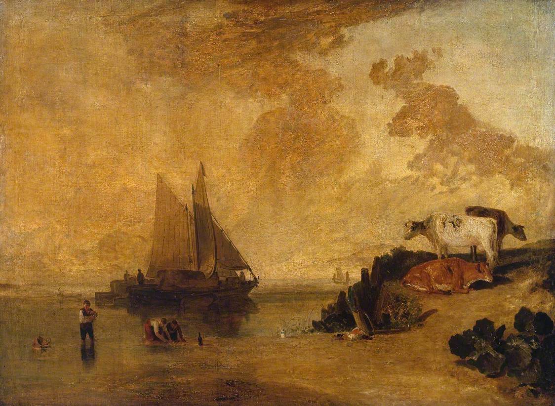 Reproduction du tableau « River Scene with Cattle - J. M. W. Turner » par Alpha Reproduction en peinture à l’huile