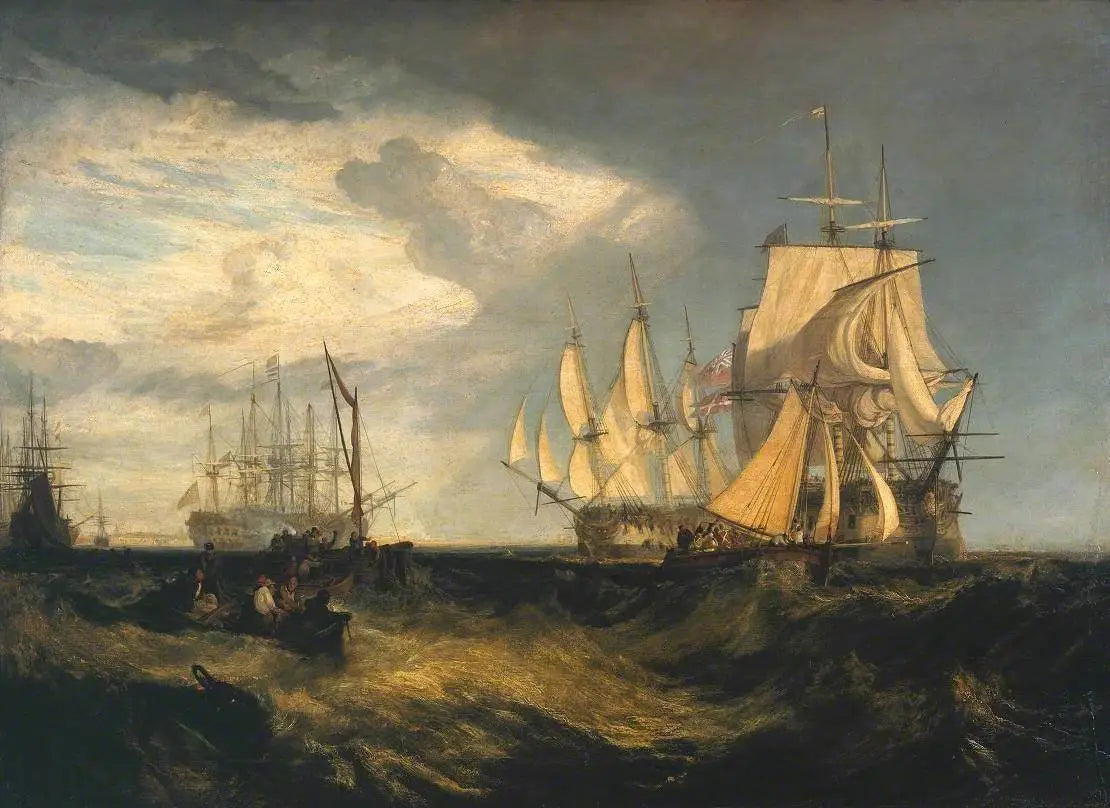 Reproduction du tableau « Spithead: Two Captured Danish Ships Entering Portsmouth Harbour - J. M. W. Turner » par Alpha Reproduction en peinture à l’huile