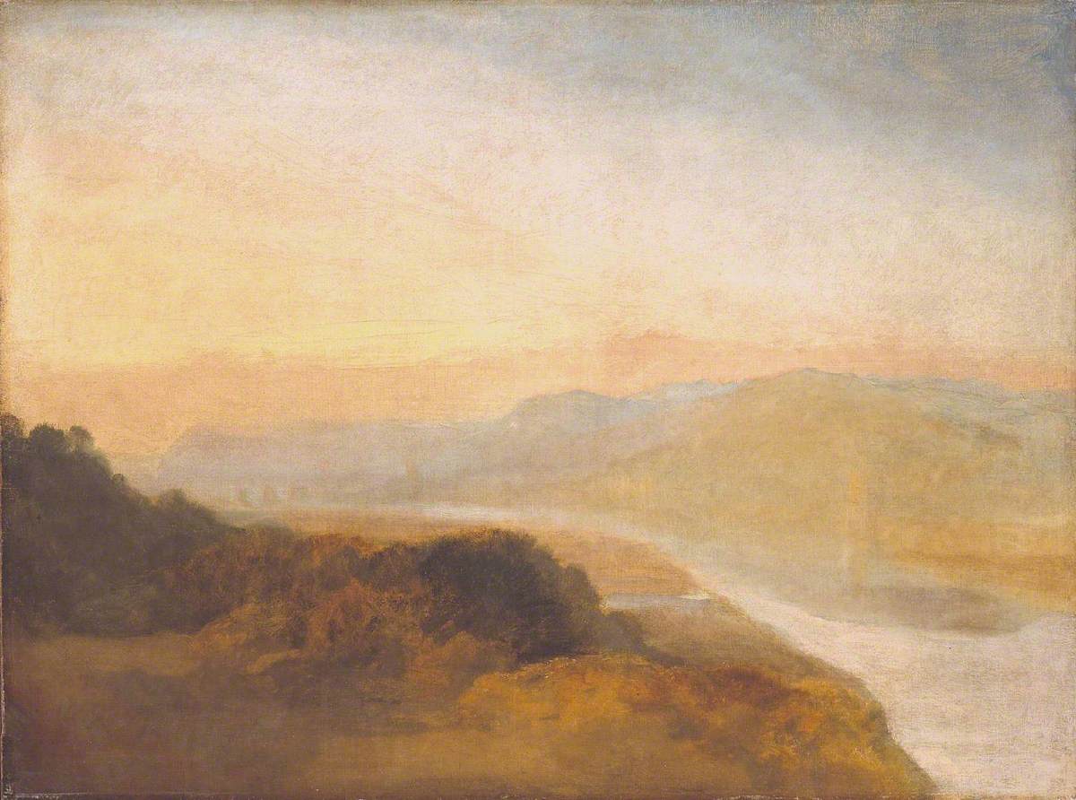 Reproduction du tableau « Valley with a Distant Bridge and Tower - J. M. W. Turner » par Alpha Reproduction en peinture à l’huile