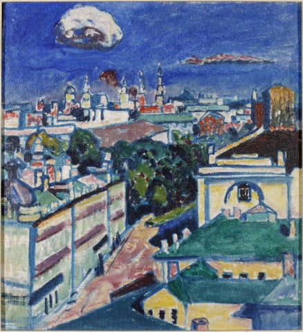 Reproduction du tableau « Vue de Moscou depuis la fenêtre de l'appartement de Kandinsky au n° 1, place Zoubovsky - Vassily Kandinsky » par Alpha Reproduction en peinture à l’huile