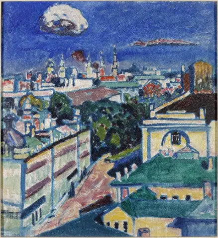 Reproduction du tableau « Vue de Moscou depuis la fenêtre de l'appartement de Kandinsky au n° 1, place Zoubovsky - Vassily Kandinsky » par Alpha Reproduction en peinture à l’huile