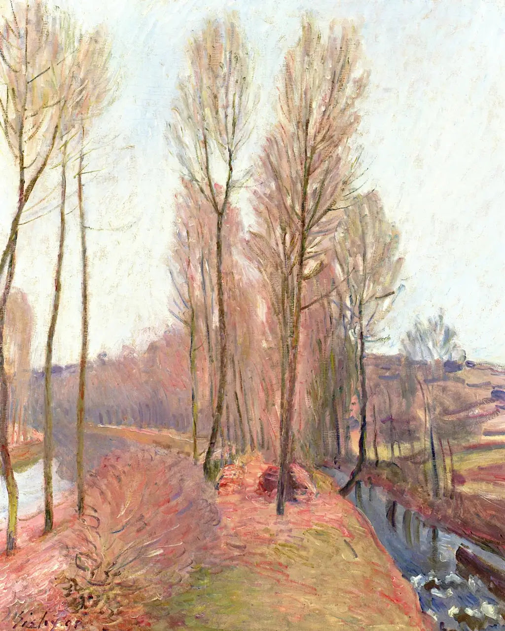 Reproduction du tableau « L'Orvanne et le canal du Loing en hiver - Alfred Sisley » par Alpha Reproduction en peinture à l’huile