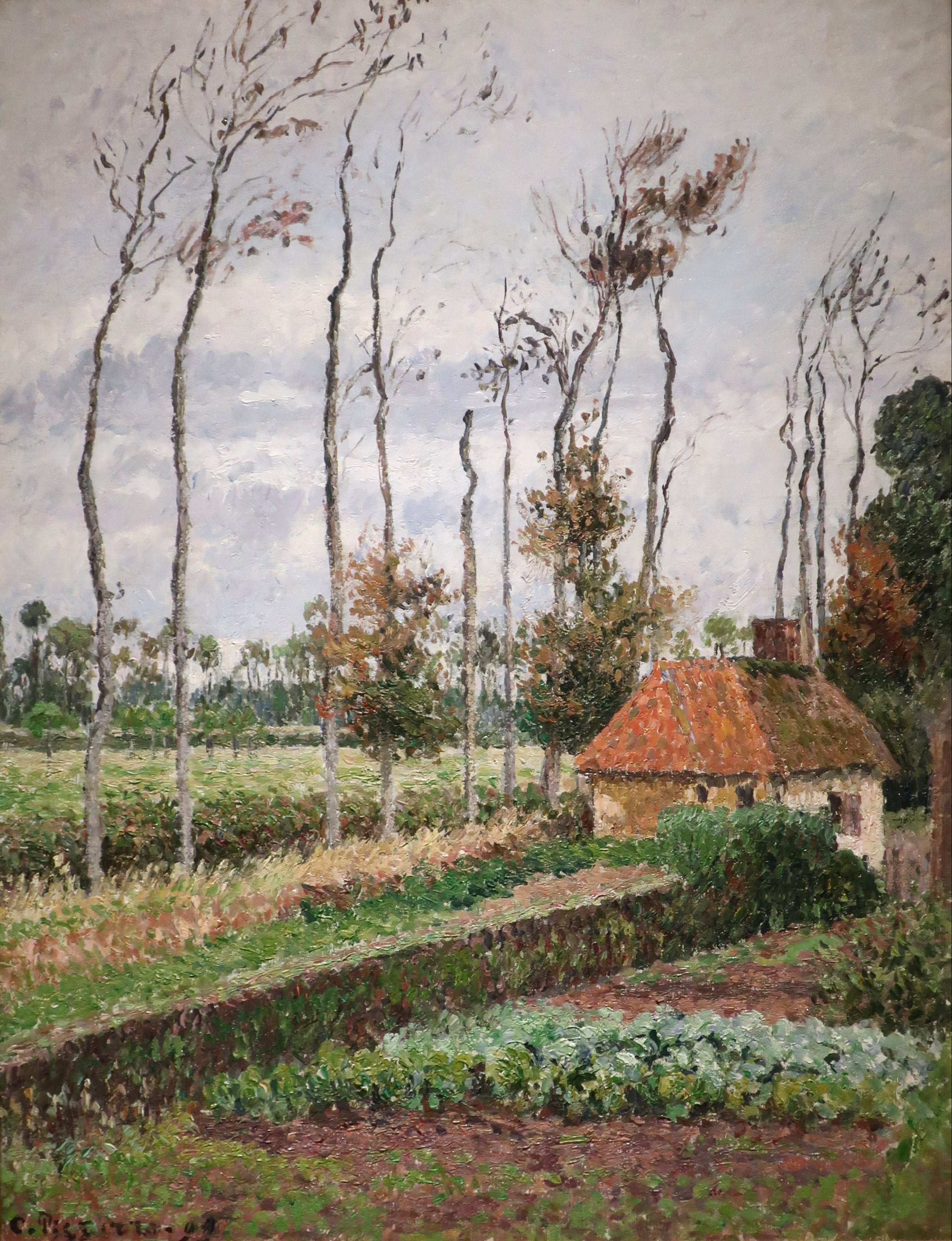 Reproduction du tableau « Le potager du manoir d'Ango, Varangeville, temps gris - Camille Pissarro » par Alpha Reproduction en peinture à l’huile