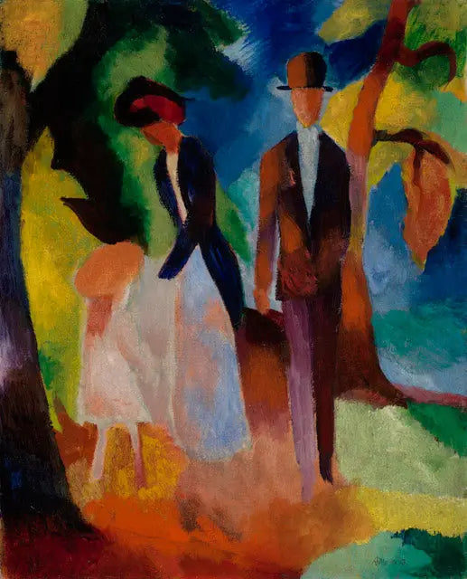 Les gens au bord d'un lac bleu - August Macke