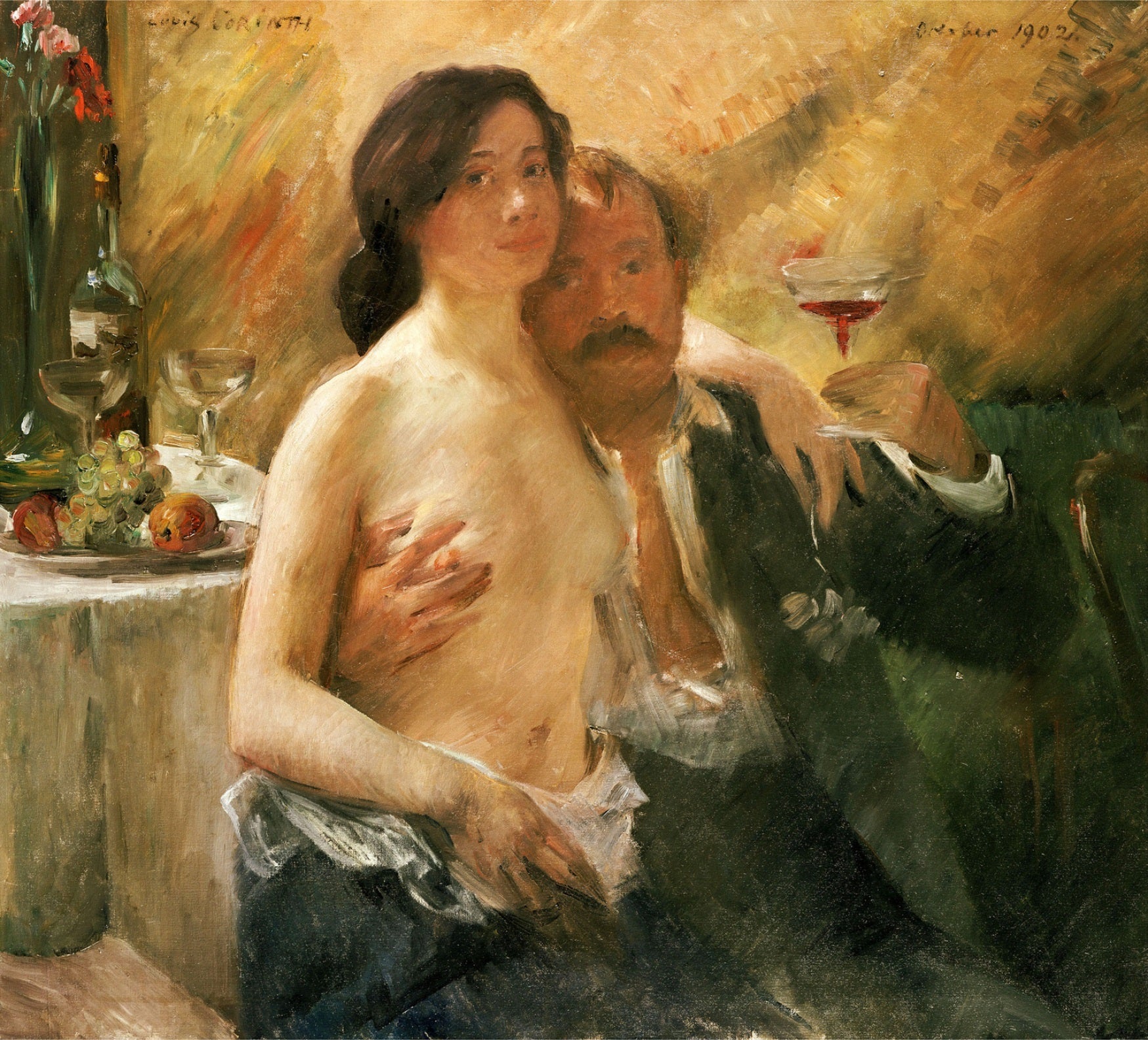 Autoportrait avec son épouse Charlotte Berend-Corinth et un verre de sekt - Lovis Corinth